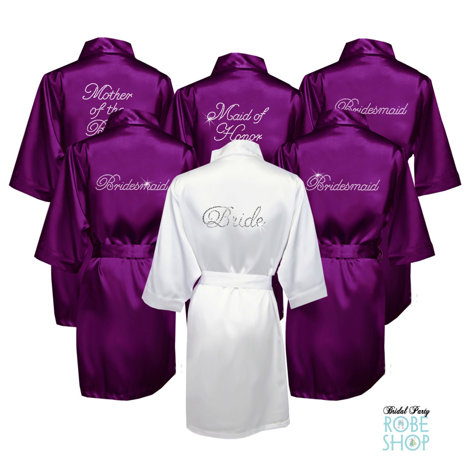 Set of 6 Rhinestone Satin Robes Bridesmaid Robes Bridal Etsy