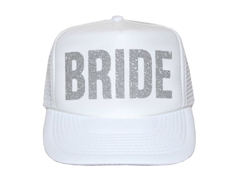 Bride Trucker hats, Silver Glitter Bride trucker hat, Bride Squad trucker hats, Bridal party caps, bachelorette party trucker cap, gift idea