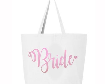 Bride Tote Bag, Bridal Tote Bag, Wedding Tote bag, Jumbo Bride carry all, Just Married Tote, Honeymoon tote bag, Glitter bride gift tote