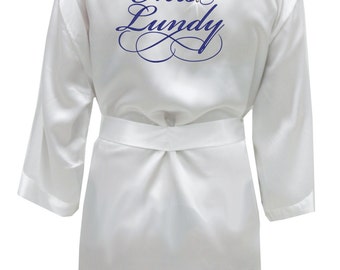 Personlized Mrs. Embroidered Satin Robe, wedding lingerie gift, bridal robe gift, bridal lingerie robe, custom bride robe, mrs robe gift