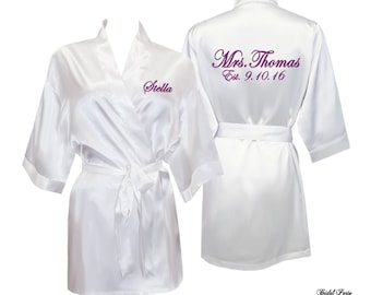 Bridal robes, Personalized Satin Bridal Robe, Satin Bride Robe, Personalized Mrs. Robe, bridal shower gifts, bridal party robes, bride gift