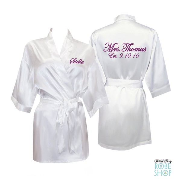 Bridal robes, Personalized Satin Bridal Robe, Satin Bride Robe, Personalized Mrs. Robe, bridal shower gifts, bridal party robes, bride gift