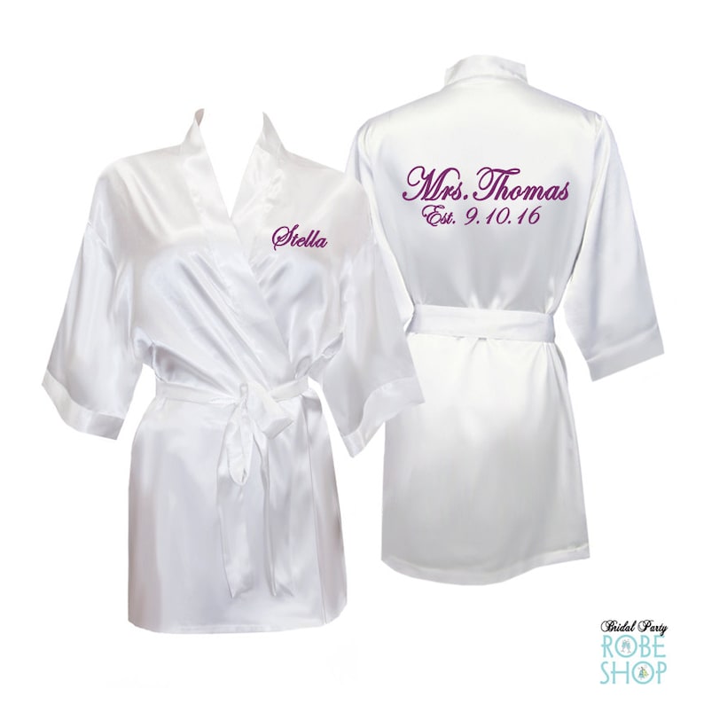 Bridal robes, Personalized Satin Bridal Robe, Satin Bride Robe, Personalized Mrs. Robe, bridal shower gifts, bridal party robes, bride gift 