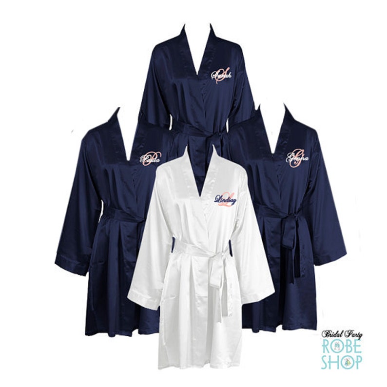 Set of 4 Knee Length Satin Robes With Initial and Name - Etsy