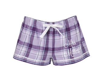 Boxers personalizados para la novia - Pantalones cortos boxer bordados personalizados - Regalo de despedida de soltera - Ropa de dormir en ropa interior - Pijamas para la luna de miel