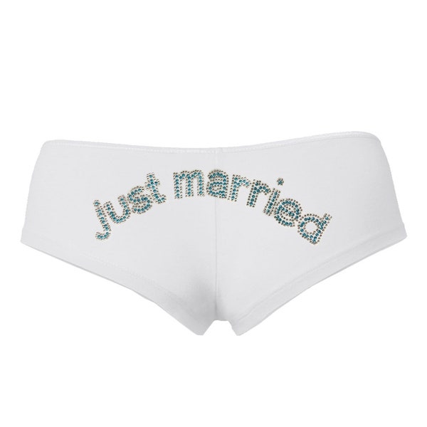 Just Married Hot shorts, Just Married Shorty, Just Married Crystal underwear, Just Married Hipsters, white lingerie, bridal Boyshorts