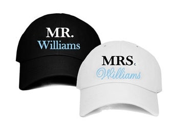 Personalized Mr. & Mrs. Baseball Cap Set, Mr and Mrs baseball hat set, bride and groom baseball caps, engagement gift idea, honeymoon hats