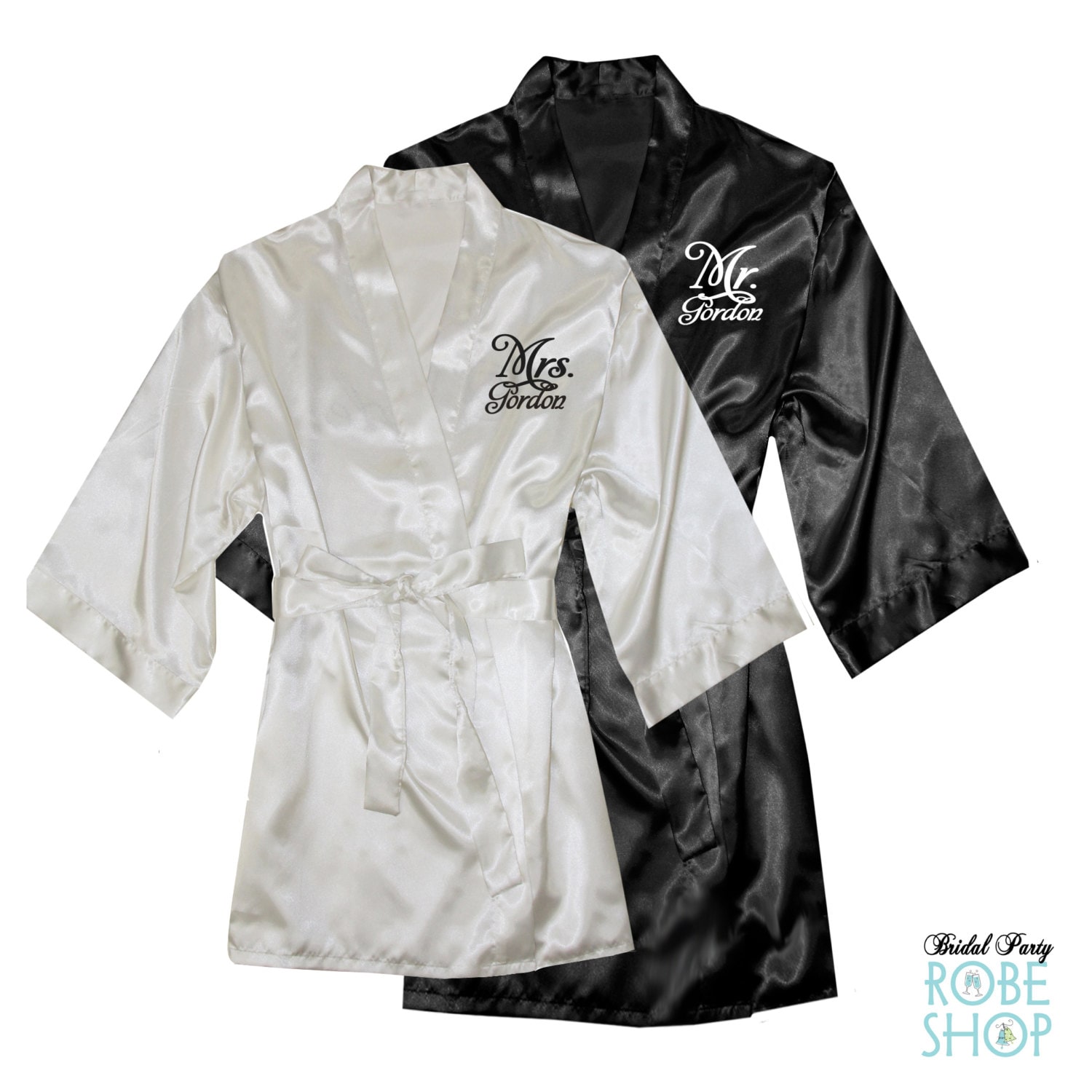 Personalized Mr. & Mrs. Satin Robe Set, Monogrammed Bride & Groom Robes, Couples Wedding Matching Satin Engagement Gift Idea