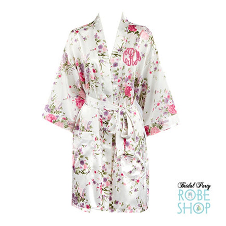 Floral Monogrammed Satin Robe Floral Satin Robes Etsy