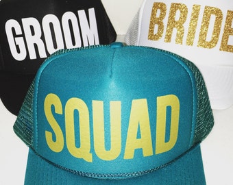 Personalized Trucker hats, Glitter Bride trucker hat, Bride Squad trucker hats, Bridal party caps, Bride and Groom trucker hats, trucker cap