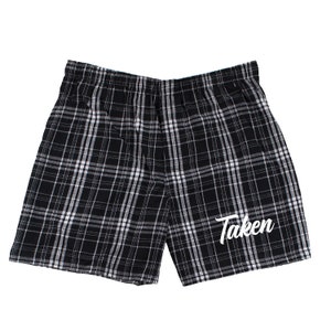 Taken Boxers, Mens boxers, Engagement Gift for the groom, anniversary gift for him, wedding gift idea, Valentines gift, flannel boxer shorts