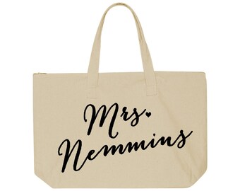 Personalized Mrs. Tote Bag, Custom Mrs. Tote Bag, Bride carry all, Mrs bag, Just Married Tote, Honeymoon tote bag, bridal shower gift idea