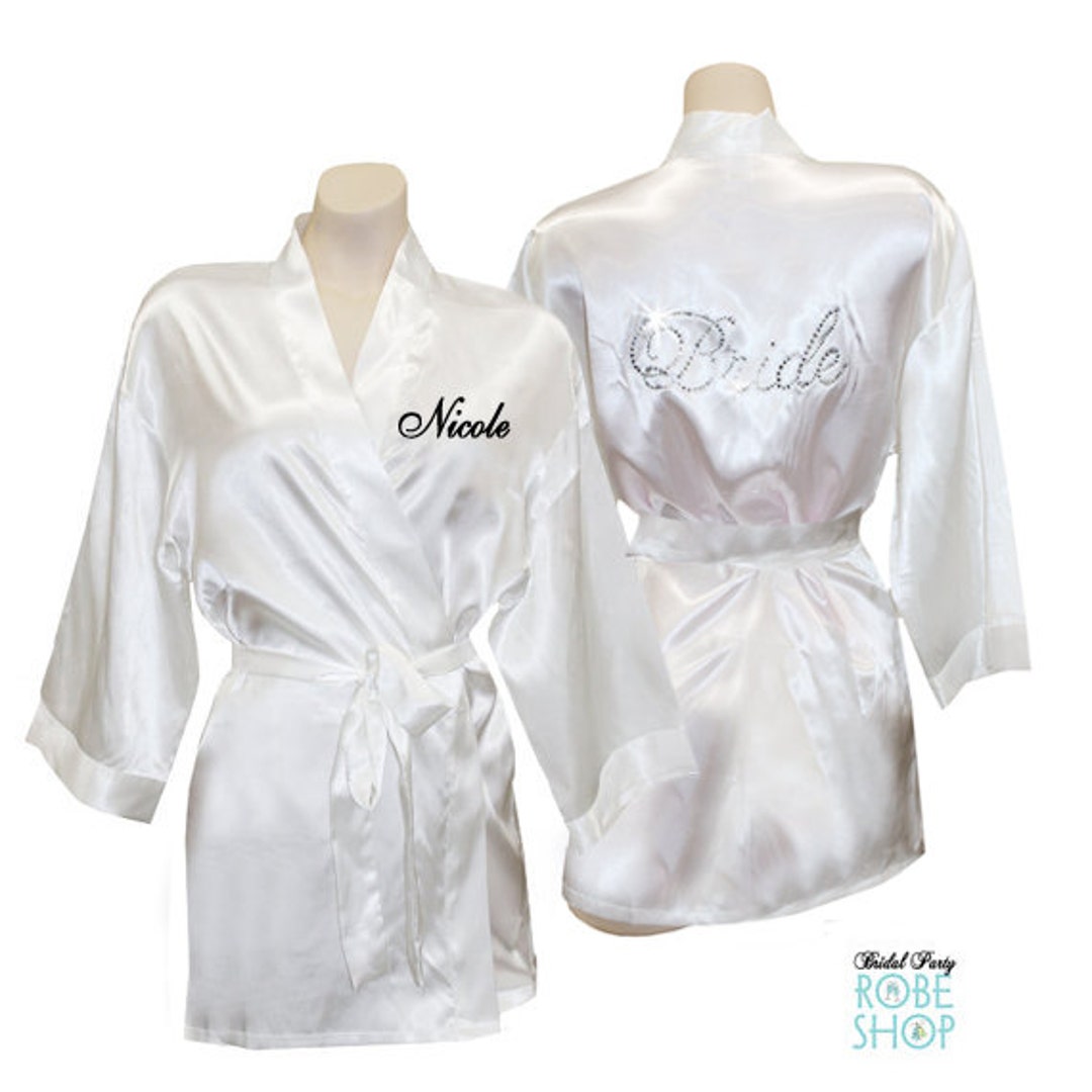 Rhinestone Crystal Bride Satin Robe With Embroidered Name on Front ...