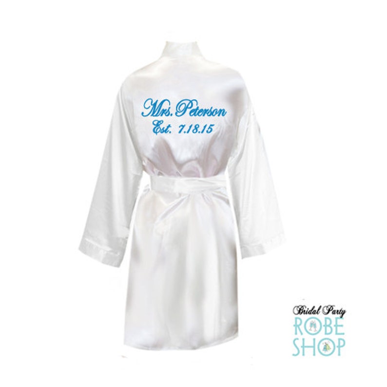 Personalized Knee Length Satin Bridal Robe with Name on the Back, Bride Robe, Satin Bridesmaid Robes, Bridal Robe, Satin Kimono Robe, Gift image 1