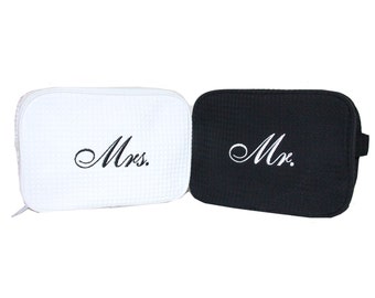 Mr. and Mrs. Waffle Cosmetic Bag Set, Bride & Groom Cosmetic Bag set, couples shower gift idea, engagement party gift idea for couples, gift