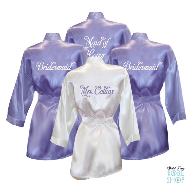 Set of 7 Personalized Satin Robes with Embroidery on Back Etsy