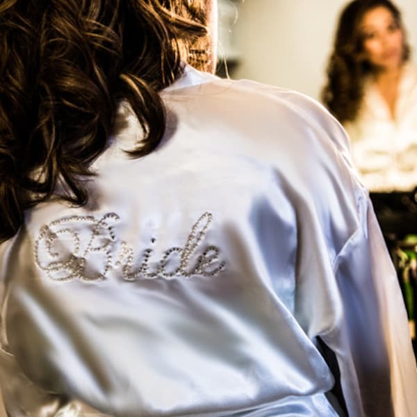 Crystal Bride Satin Robe with rhinestones, Satin Bridal Robe, Bridal Lingerie, bride Lingerie, wedding lingerie, satin bride robe, gift idea