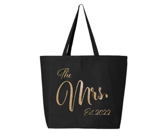 Mrs. Tote Bag, Jumbo Mrs Tote Bag, Bridal Shower Gift, Bride carry all, Mrs bag, Just Married Tote, The Mrs. Established 2018 Tote Bag, Gift