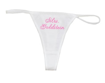 Personalized Mrs thong, custom bride thong, bridal underwear, bridal apparel, wedding night lingerie, white lingerie, bride lingerie, gift