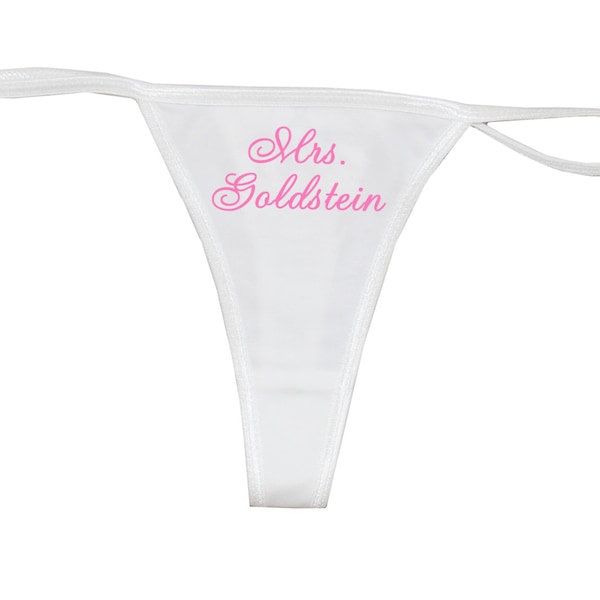 Personalized Mrs thong, custom bride thong, bridal underwear, bridal apparel, wedding night lingerie, white lingerie, bride lingerie, gift