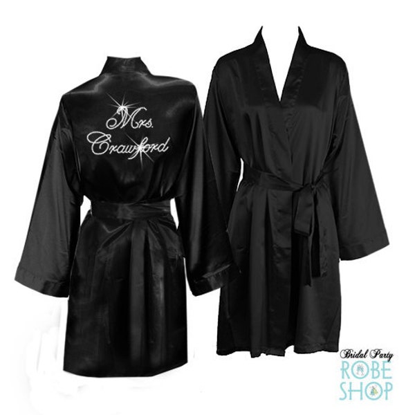 Personalized Satin Bridal Robe with Rhinestone Crystals