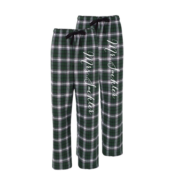 Personalized Mr and Mrs Pajama Pants, Custom Green and Black