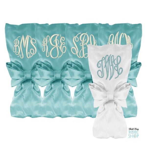 Light Aqua Satin Monogrammed Robes, Robin's Egg Bridesmaid Robes, Light Aqua Satin Robes, Set of Robes, Turquoise Blue Robes