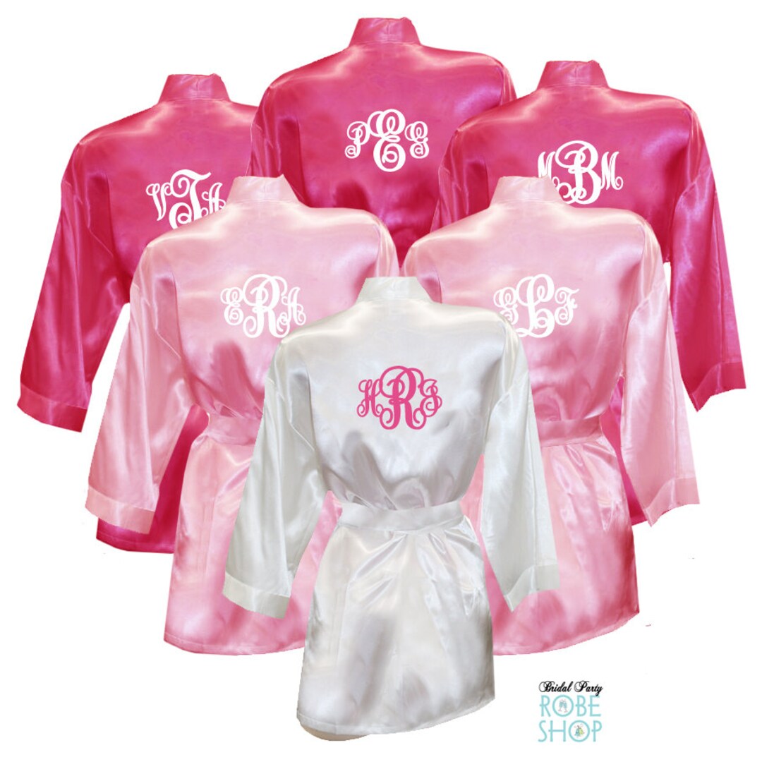 Set of 8 Monogrammed Bridal Party Satin Robes, 8 Bridesmaid Robes, 8