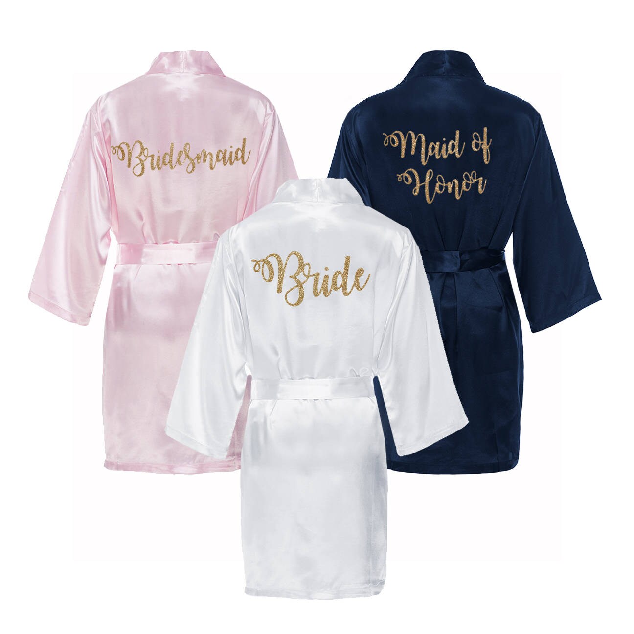 Satin Bridal Robe With Gold Glitter, Satin Bride Robe, White Satin ...