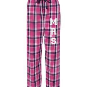 Mrs Flannel Pajama Pants, New Mrs Sleepwear Loungewear Sleep Bottoms Pjs, Bridal Shower Gift Idea Wedding Night pajamas newlywed gift bride image 1