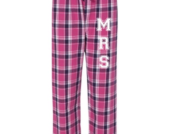 Mrs Flannel Pajama Pants, New Mrs Sleepwear Loungewear Sleep Bottoms Pjs, Bridal Shower Gift Idea Wedding Night pajamas newlywed gift bride