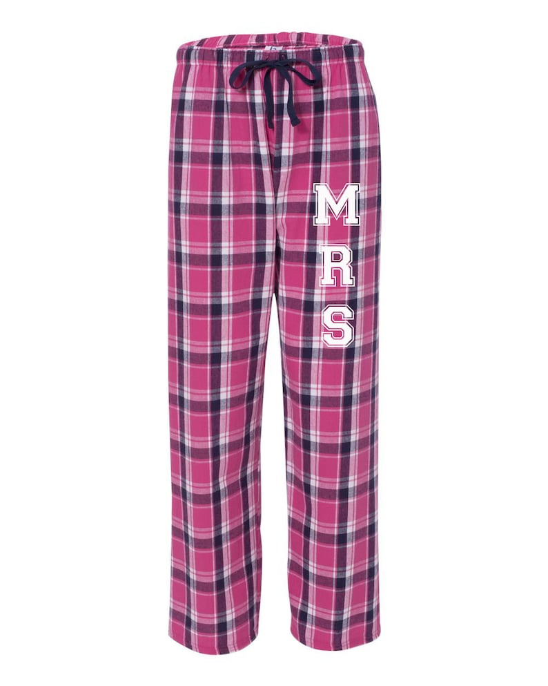 Mrs Flannel Pajama Pants, New Mrs Sleepwear Loungewear Sleep Bottoms Pjs, Bridal Shower Gift Idea Wedding Night pajamas newlywed gift bride image 1