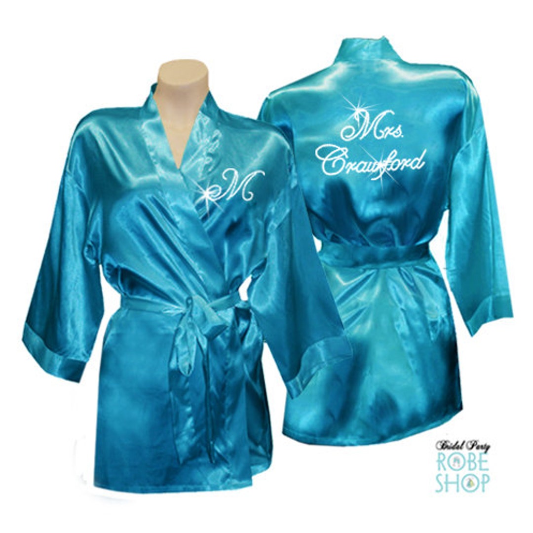 Personalized Bridal Party Satin Robe With Initial on Front Mrs. Name on Back, Satin Robe With ...
