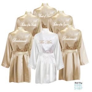 Set of 6 Personalized Knee Length Satin Robes with Titles on Back