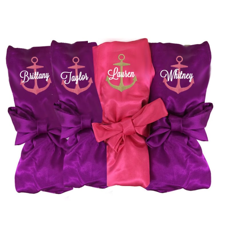 Set of 7 Satin Bridal Party Robes With Anchor and Name Etsy