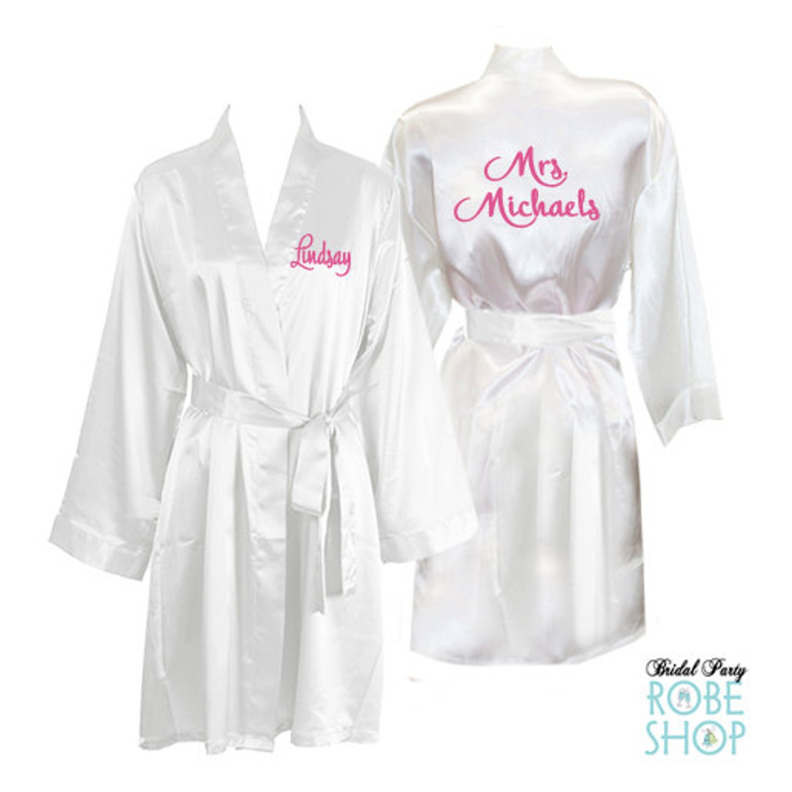 Personalized Knee Length Satin Bridal Robe With Name on Front Etsy