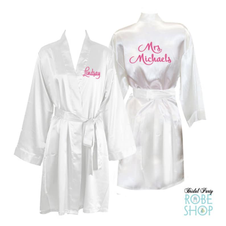Personalized Knee Length Satin Bridal Robe With Name on Front Etsy