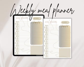 Neutral Weekly Meal Planner, Minimalist Grocery List (Digital Download)