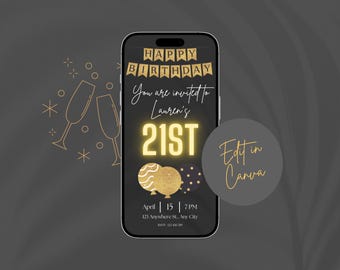 Animierte Geburtstags-Videoeinladung, bearbeitbare Vorlage (Digital)