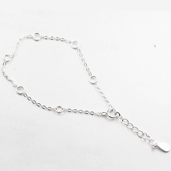 925 sterling silver chain for easy making charm anklet, 7.5inch +2 inch extension bracelet chain,1mm thickness