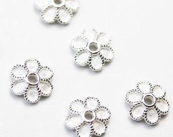 Sterling Silver Leafy Petal Bead Caps | 9mm | Sterling Silver Findings |  Jewelry Making Supply | Flower Bead Caps | One Pair - BC-6