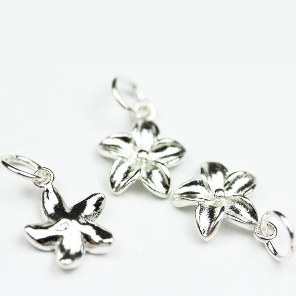 Silver charm 2pcs 925 sterling silver jewellery findings charm beads , 10mmflower,3mm height