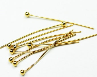 4 Sterling Silver Ball Head Pins 45mm 24k Gold Plated Findings 4 Sterling Silver Ball Head Pins 45mm 24k Gold Plated Findings