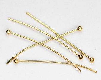 20pcs 18K Gold Plated Brass Jewellery findings Head Pin With ball Head, 30mm,22Gauge, 2mm ball ,Not easily tarnish