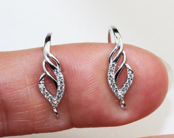 Earring finding 1pair 925 sterling silver cubic zirconia jewellery findings earwire , 6*18mm fishhook with1.5mm coil