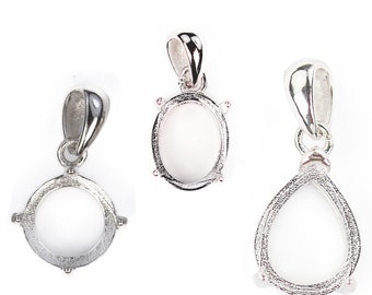 Cabochon pendant setting for 6-25mm round/oval/teardrop gemstones and beads, 925 sterling silver jewellery findings