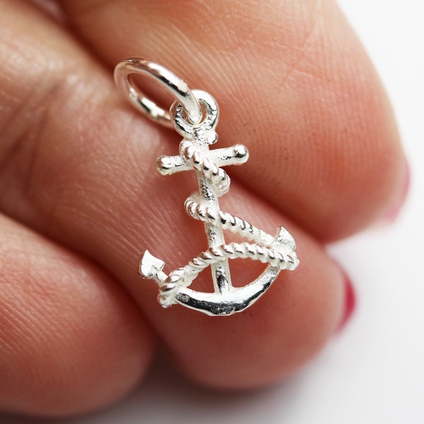 Silver charm 3pcs 10*14mm anchor charms 925 sterling silver jewellery findings charm beads