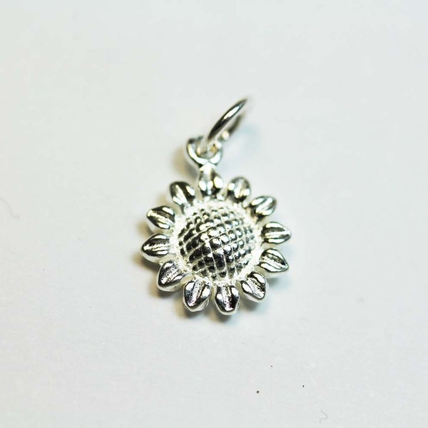 Charms 2pcs 925 sterling silver jewellery findings charm beads , 11mm sunflower, 6mm ring