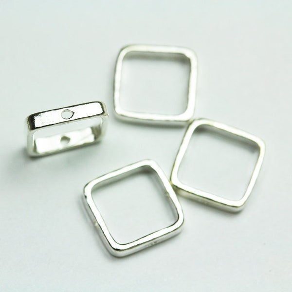 Bead frames 4pcs 925 sterling silver 10mm square ,8mm inner size, 2mm thick, hole 0.6mm