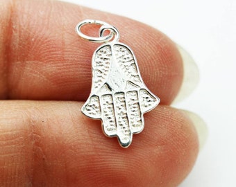 Silver charm 2pcs hamsa hand charms, 925 sterling silver jewellery findings charm beads, hand of fatima charm, 16mm*11mm